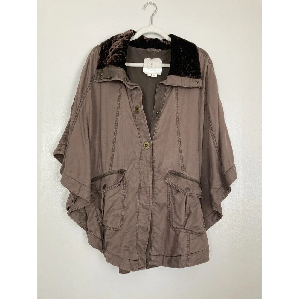 Anthropologie Hei Hei Poncho Cape Jacket MEDIUM LARGE Taupe Brown Boho